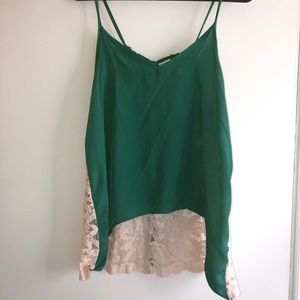 green high-low tank top lace back